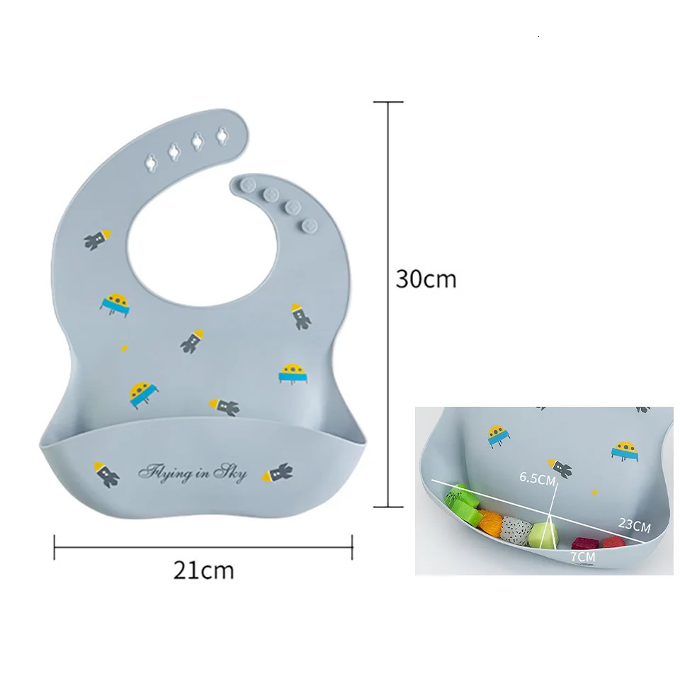 Baby Bibs Waterproof Soft Silicone Scarf Rocket Print Adjustable Bibs Burp Cloths Baby Feeding Aprons Kids Eating Accessories 250408
