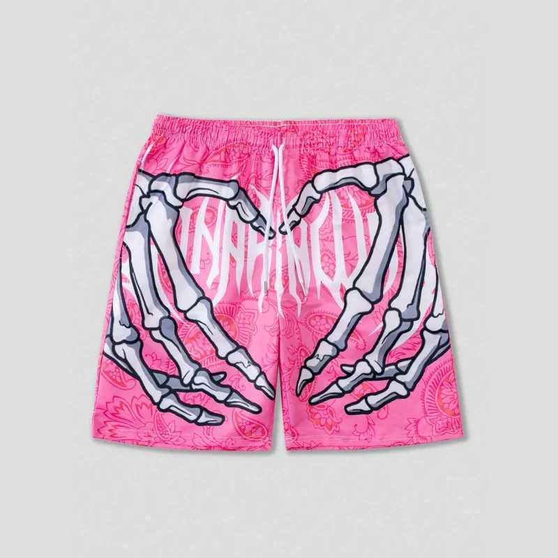Trend skeleton hand drawn graphic beach shorts mens fashion cool summer 3D printed shorts loose streetwear hip-hop swim trunksXJ250407