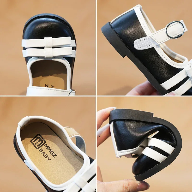 British style womens leather shoes cute double bow tie Lolita shoes childrens wedding beautiful baby girl Mary Jane shoes H07061 250408