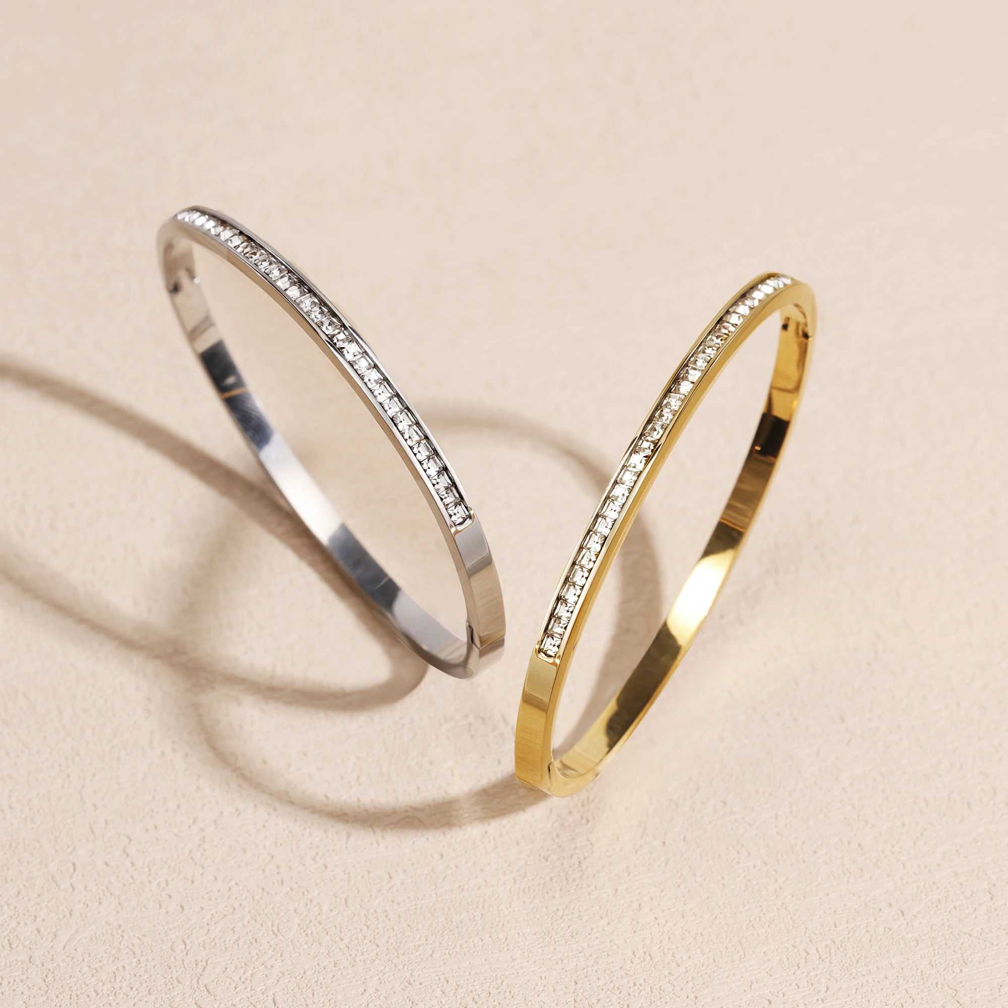 Classic Bracelet Design Gold Color Waterproof Stainl Steel Luxury Brand Sparkling Zircon Bangles for Wen Gift JewelryC250408