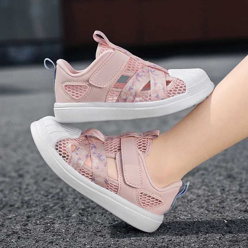Fashionable childrens soft casual shoes girls light short and chubby air mesh sports shoes childrens summer 4 5 6 7 8 princess mesh sports shoes W2504