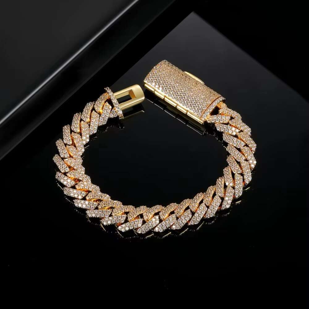Custom HIgh Quality 2 Rows 13mm Moissanite Cuban Bracelet Men S925 D VVS Moissanite Cuban Link Bracelet