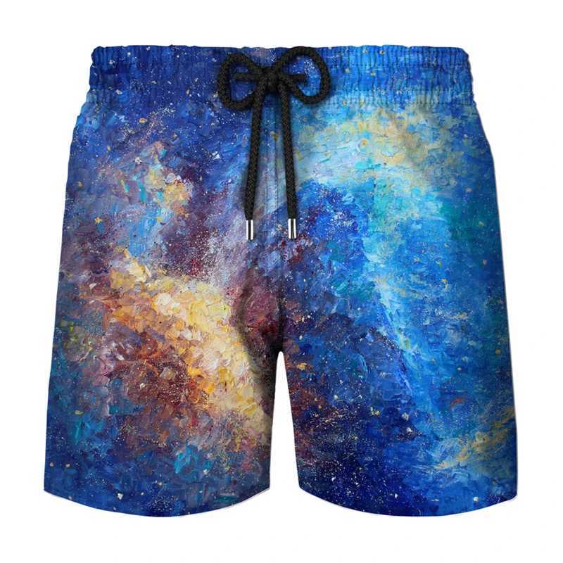 3D Printing Art Graffiti Shorts Mens Street Clothing Personalized Shorts Fashion Casual Colorful Stripe Painting Beach ShortsXJ250407