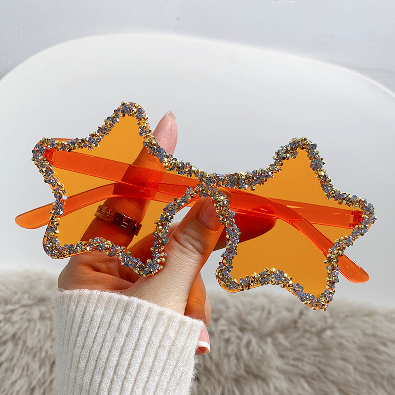 Colorful Cute Street Style Sunglasses with Diamond Accents and Star Design