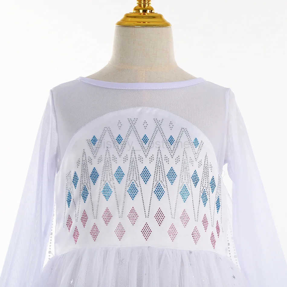 Disney Girl Elsa costume childrens Halloween role-playing white princess dress childrens birthday party costume decoration X250408