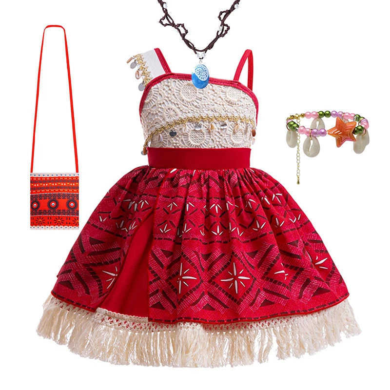 Disney Moana 2 Girls Princess Dress 2024 Girls Party Dress Vaiana Role Playing Dress with Tassel Shell Decoration Dress X250408