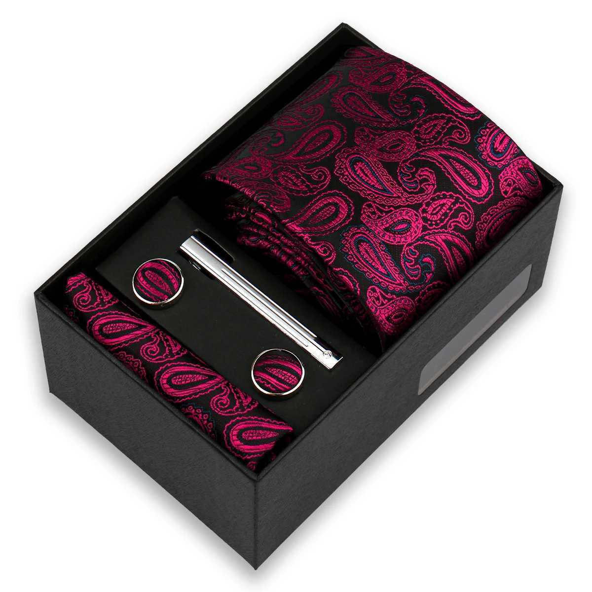 Luxury Tie Set For Men Business Gift Box Wedding Party Fashion Men Tie Set Paisley Handchief Cufflink Tie-Clip Suit Gift For Man X250407