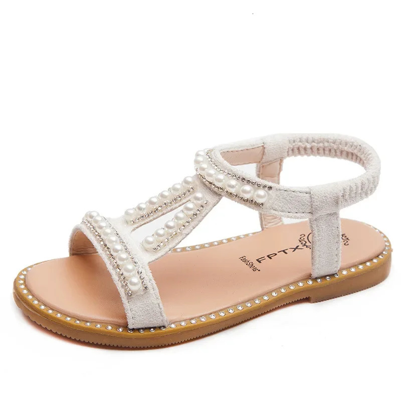 Fashion Kids Summer Shoe Children Beach Outdoor Toddler Sandals Baby Open Toe Girls Pearl Sandals Flat Non-slip Princes Shoe 250408
