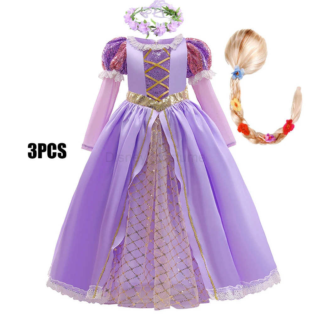 Disney Girl Princess Dress Purple Costume Luxury Birthday Party Prom Dress Child Girl Clothing Fancy Halloween Carnival Party Role Play X250408