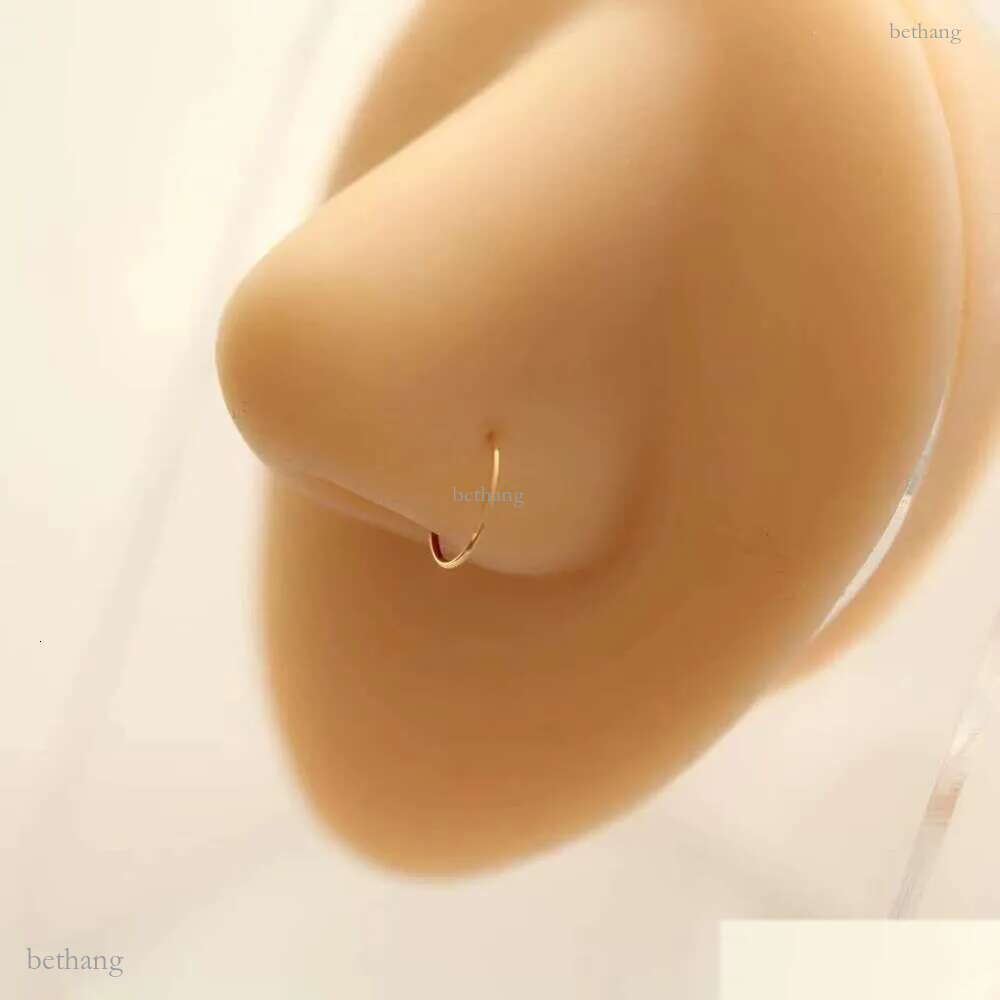 Nose Rings Studs Goldtutu 14K Gold Simple Hoop Ring For Men And Women Small Piercings Au585 Kj468 Drop Delivery Jewelry Body Dhf1H