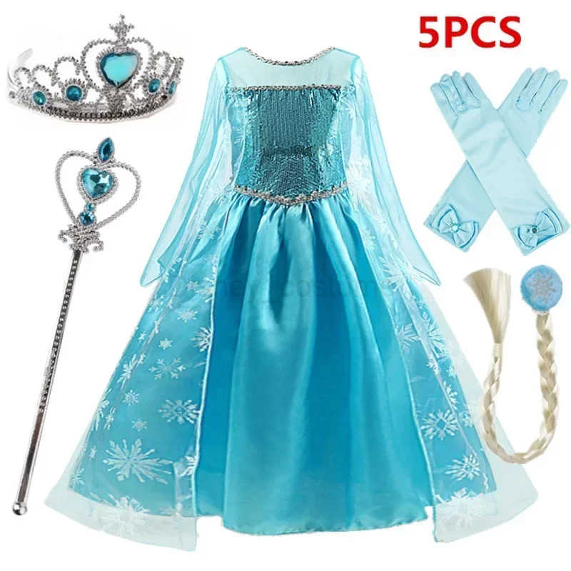 Disney Girl Elsa Princess Dress Long Sleeve Childrens Birthday Role Play Frozen Costume Fancy 2024 Carnival Dress up Party Costume X250408
