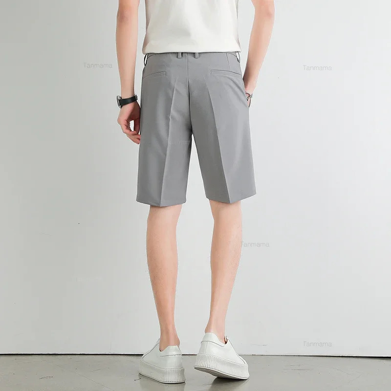 Summer Mens Suit Shorts Solid Color Loose Drape Business Straight British Casual Knee-length Pants Clothing Black Gray 250407