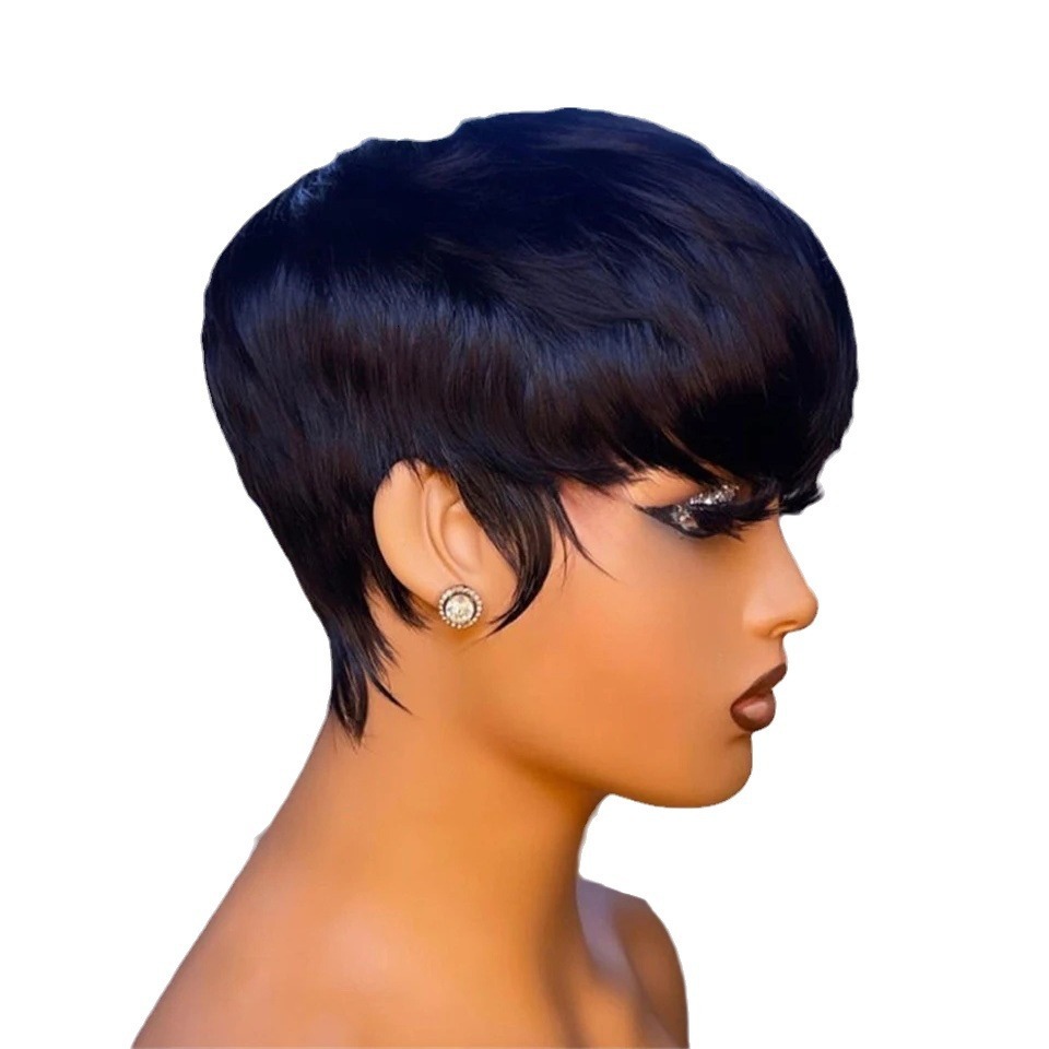 Short Straight Bob E Cut Wig Human Hair For Black