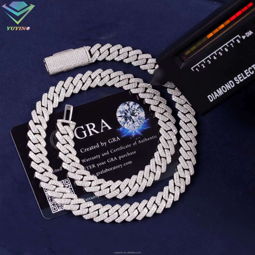 Best Selg Sier Necklace Handmade Set VVS Moissanite Gold Plated 10mm Cuban Chain Buckle