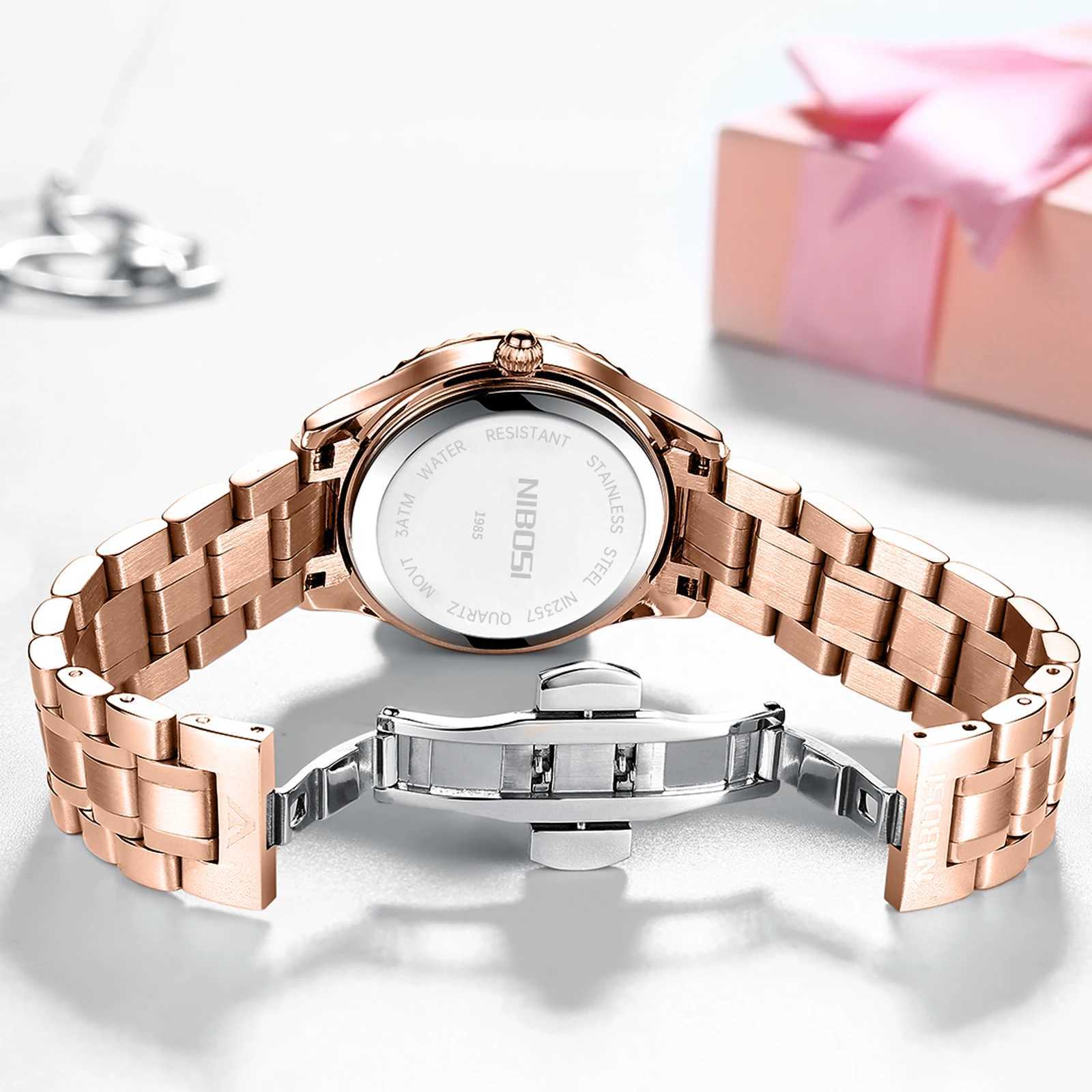 NIBOSI Womens Watch Diamond Luxury Rose Gold Simulated Quartz Watch Classic Fashion Waterproof Luminous Womens WatchT250408