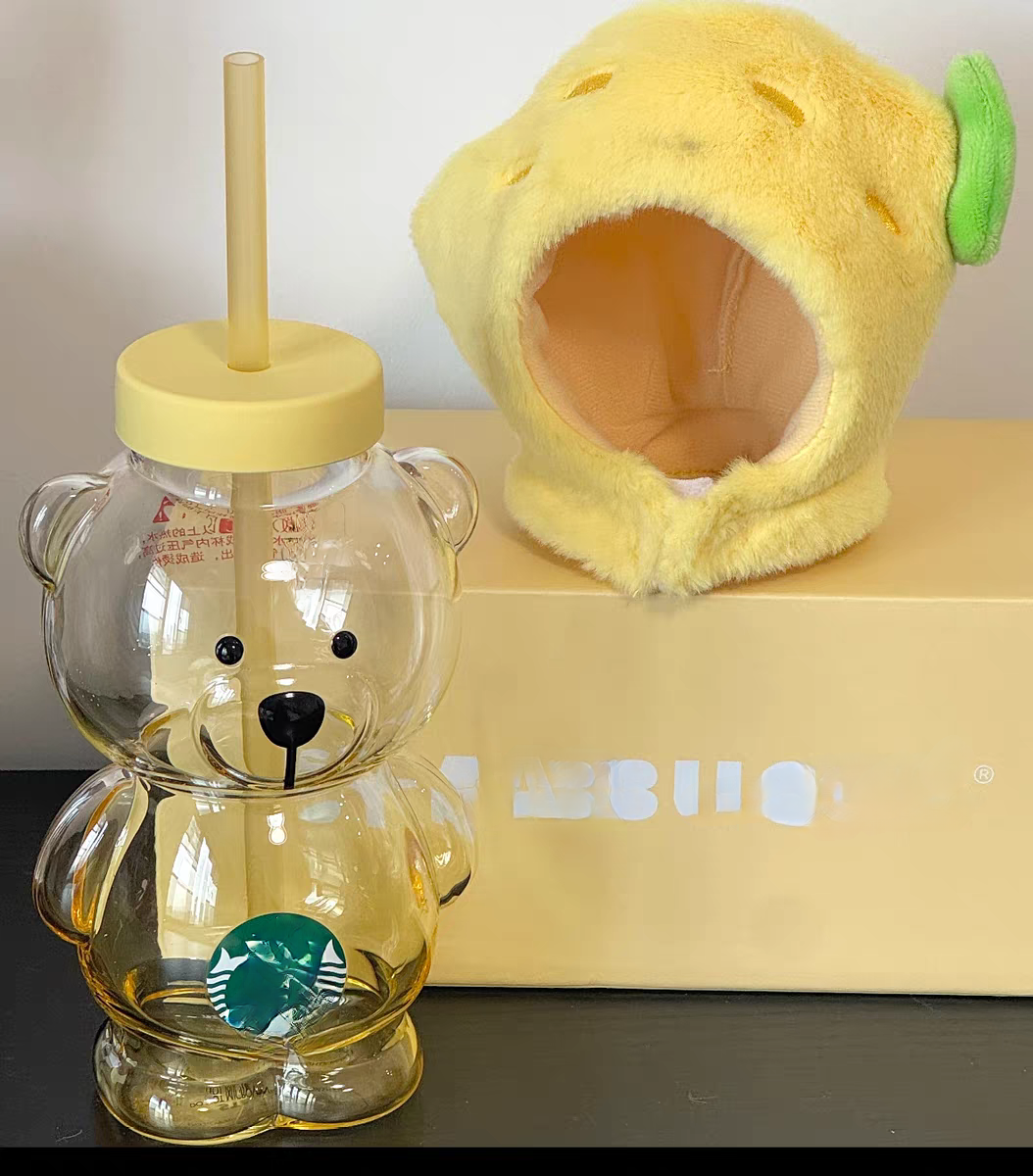 Brand Bear Straw Cup Mermaid Scale Blue Ocean Vine Woven Glass Cup Coffee Label Handle Cup Milk Cup