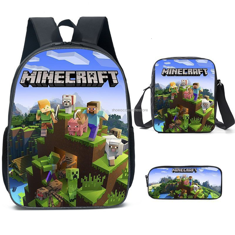 2025 Designer's New MINICRAFT Fashion Trend Backpack for Primary and Secondary School Students My World Game Surround Backpack Three Piece Set
