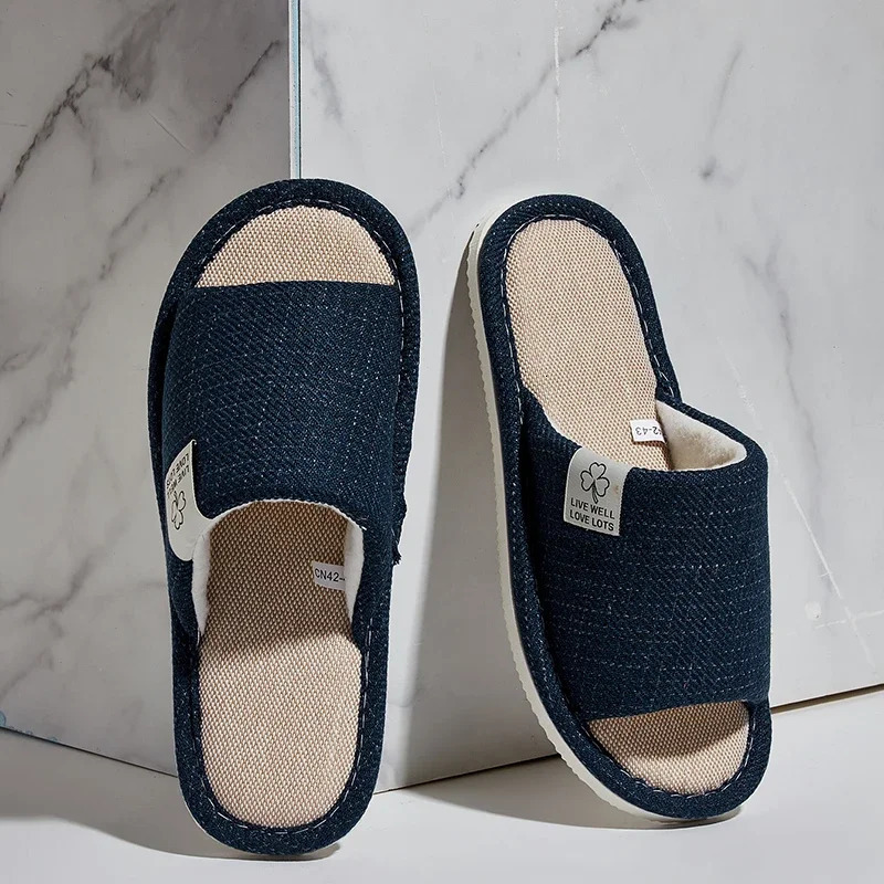 Home Linen Slippers For Men In Spring Autumn Comfortable Bedroom Open-toed Breathable Slippers Mens Womens Shoes Summer 250408