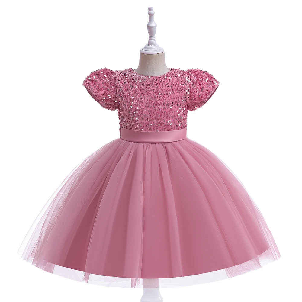 Summer Sequin Bow Girls Party Dress Christmas Costumes Fluffy Wedding Birthday Princess Prom Dresses Girl Bridemaid Evening Gown 250408