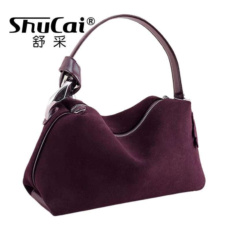 Ladies Matte Suede Leather Pillow Tote High Quality Women Brown Coffee Handbag Designer Female Shoulder Crossbody Bag Red