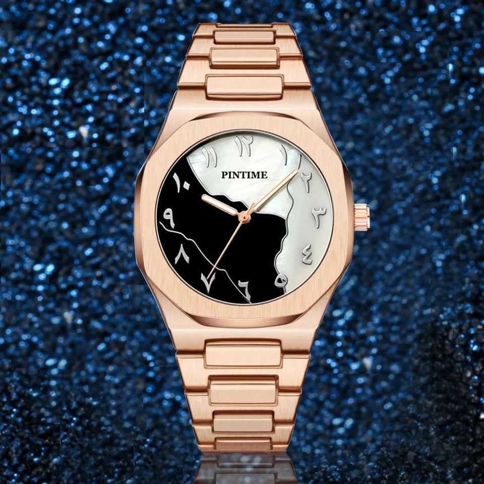 Arabic numeral shell face mens watch luxury brand steel band quartz fashion creative watch Y250407