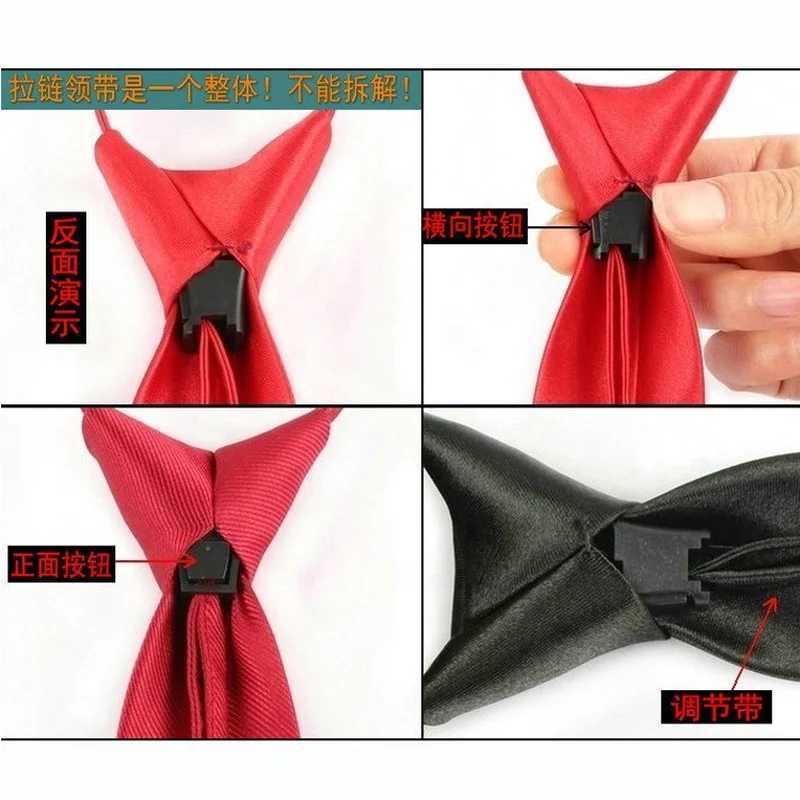 5cm Pre-tied Neck Tie Mens Skinny Zipper Ties Red Black Blue Solid Color Slim Narrow Bridegro Party Dress Necktie Student Girl X250407