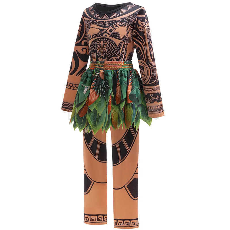 Disney Moana 2 Maui Cosplay Jumpsuits Tattoo Costume Boys Girls Maui Print Leaf Suits Movie Character Halloween Costume 2-10Yrs X250408