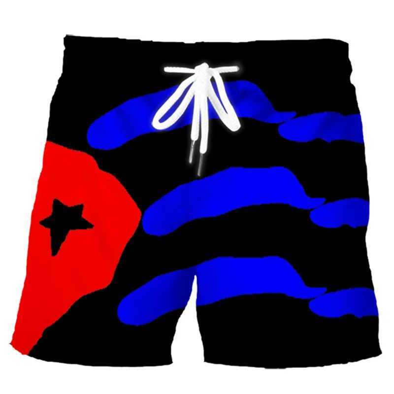 Retro 3D printed Cuban flag beach shorts for men summer casual street cube pattern shorts summer quick drying surfboard shortsXJ250407