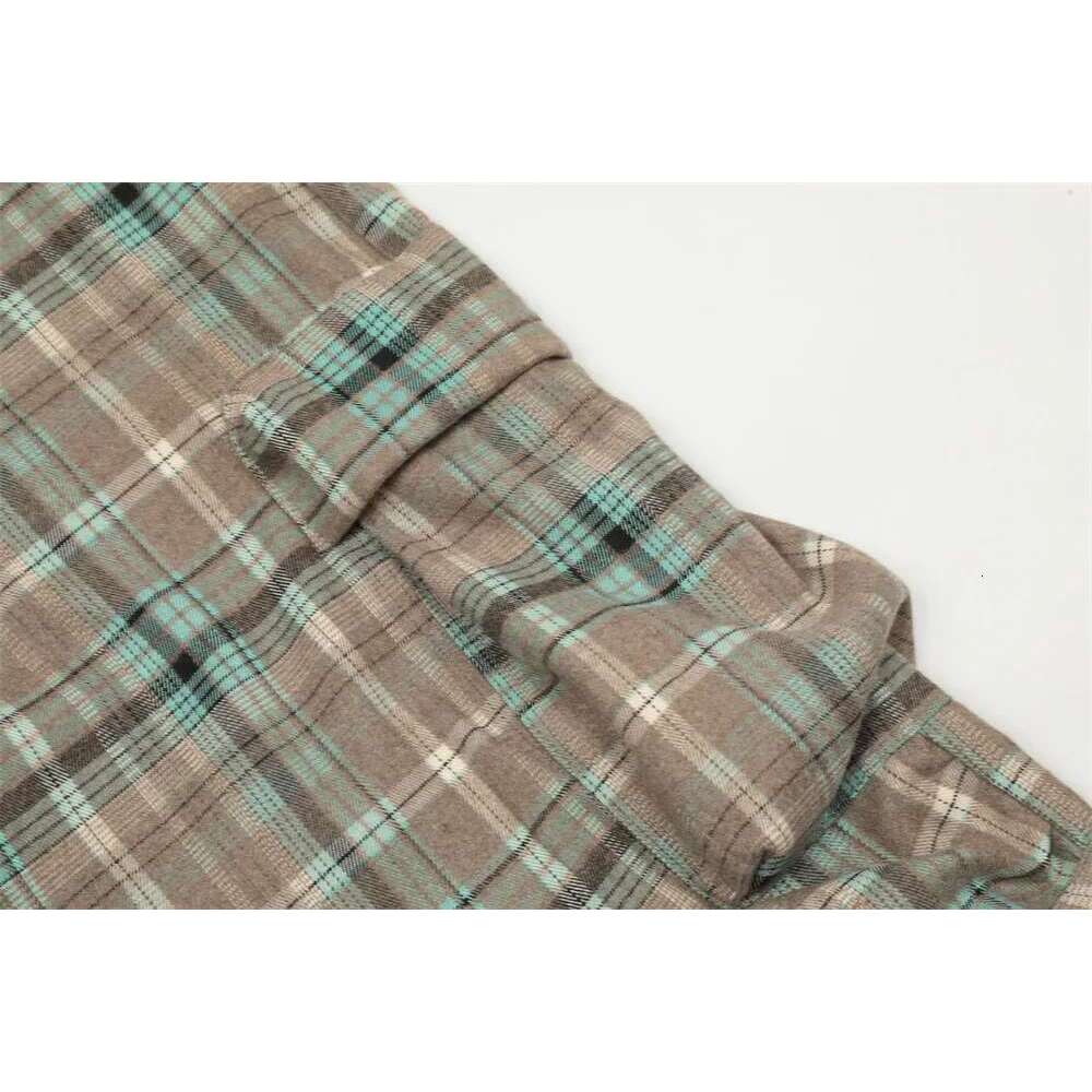 Pleated Plaid Cargo Pants Mens Pocket Hip Hop Streetwear Drawstring Elastic Waist Wide Leg Trousers Men