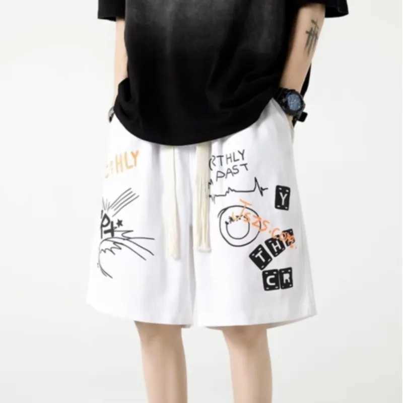 Oversized shorts retro colored graffiti printed shorts from American college couples five oclock basketball shortsXJ250407