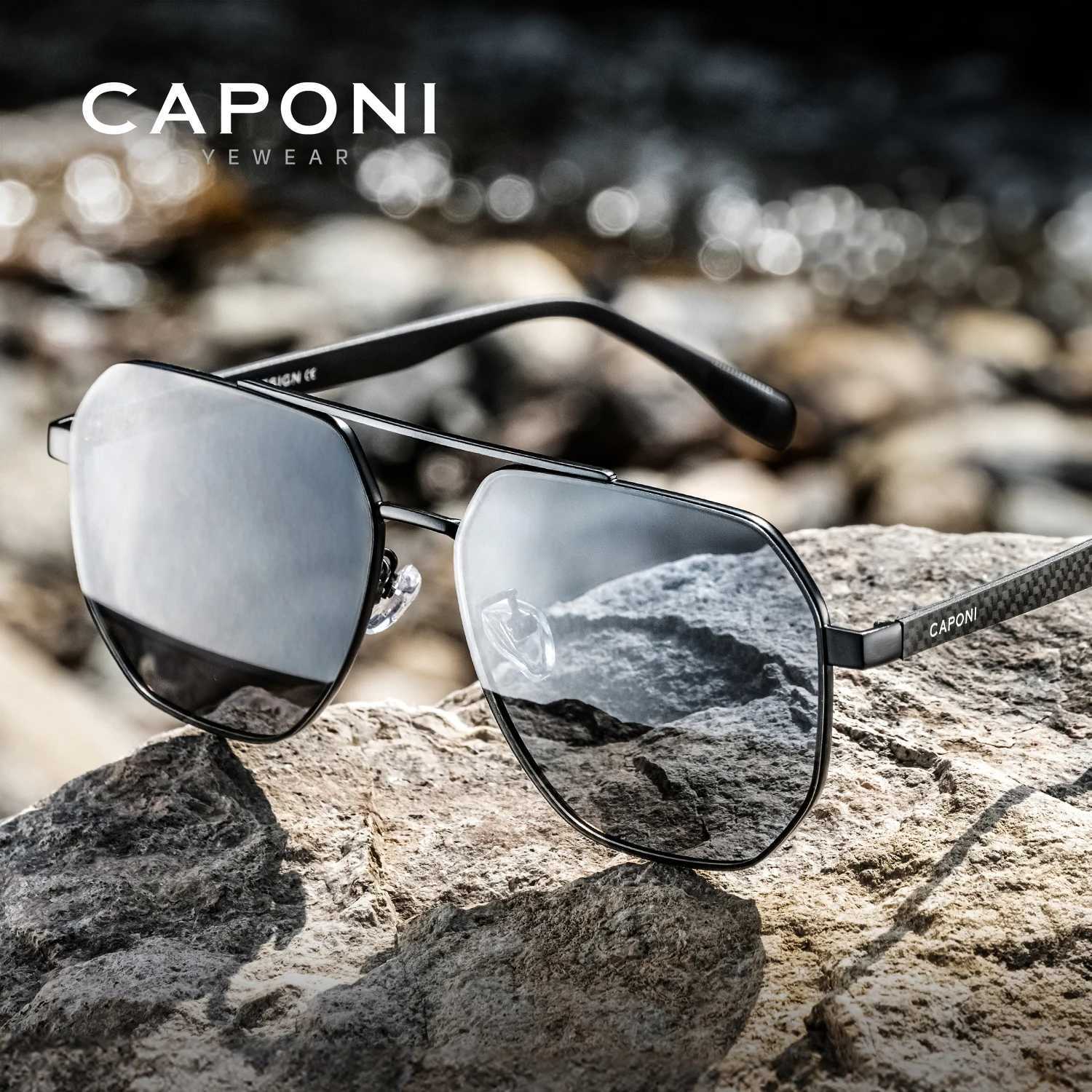 CAPONI brand mens sunglasses polarized carbon fiber outdoor drive polygonal sunglasses anti glare UV400 protective shadow CP34731 W250408