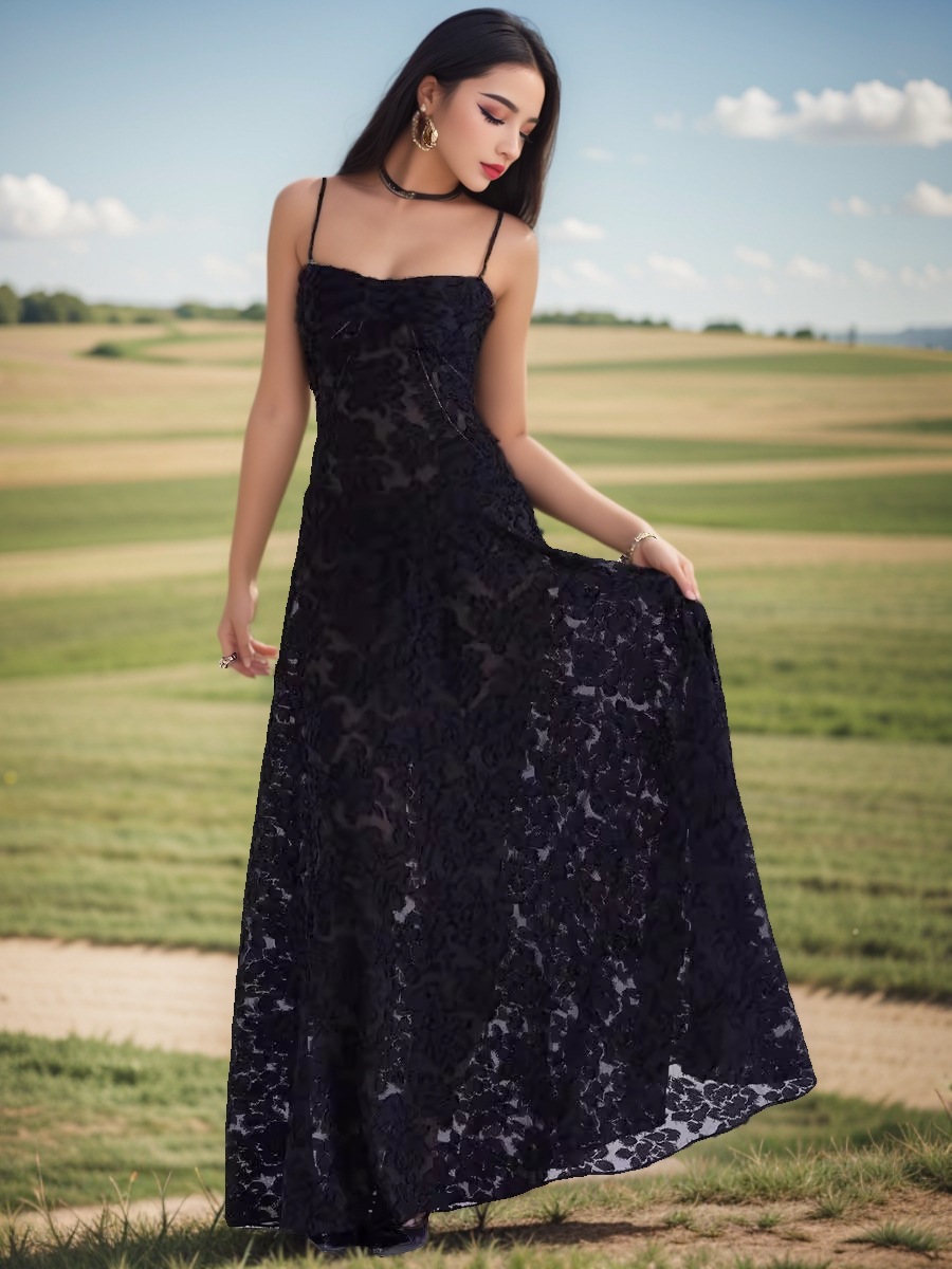 S44Elegant Women's Summer Outfit: Lightweight Flower Pattern Seaside Holiday Dress Featuring Slimming Design