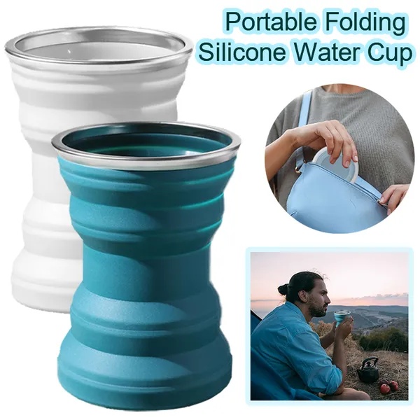 1/2pcs Portable Silicone Folding Water Cup Outdoor Heat Resistant Foldable Mug Collapsible Drinking Cups With Lid Travel Camping Z260202