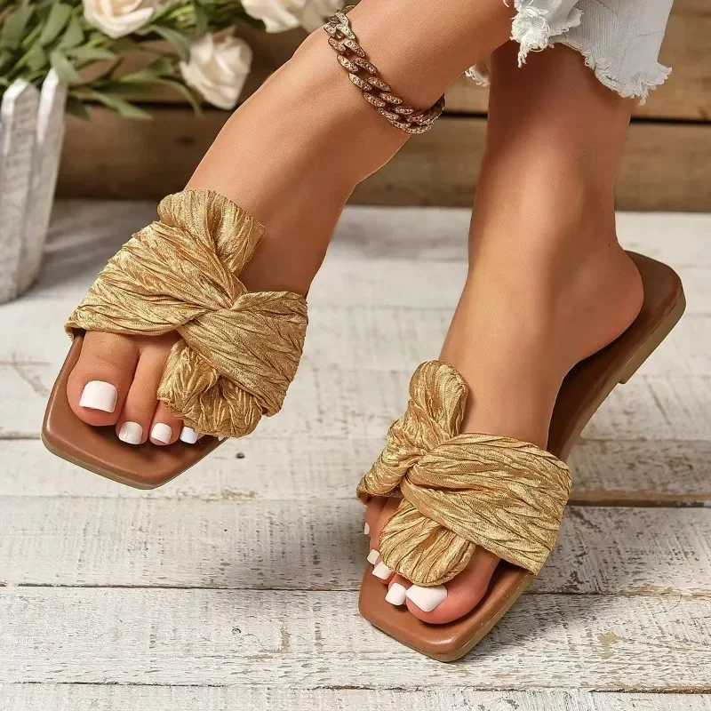 Summer womens sliders Fi brand casual sliders womens flat shoes womens peeping toes beach sandals outdoor flip cover low floor matsXJ250407