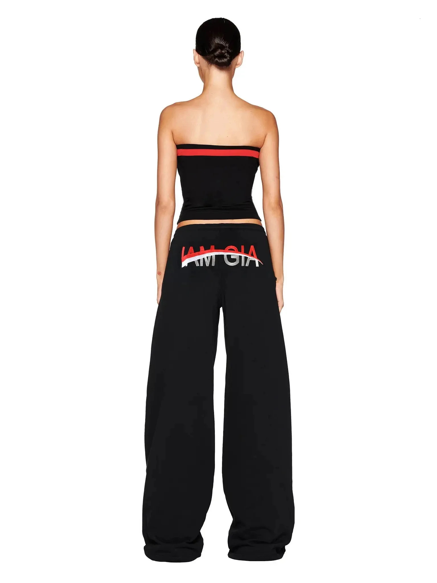 Iamgia black and red strapless standing long leg pants retro spice set 250407