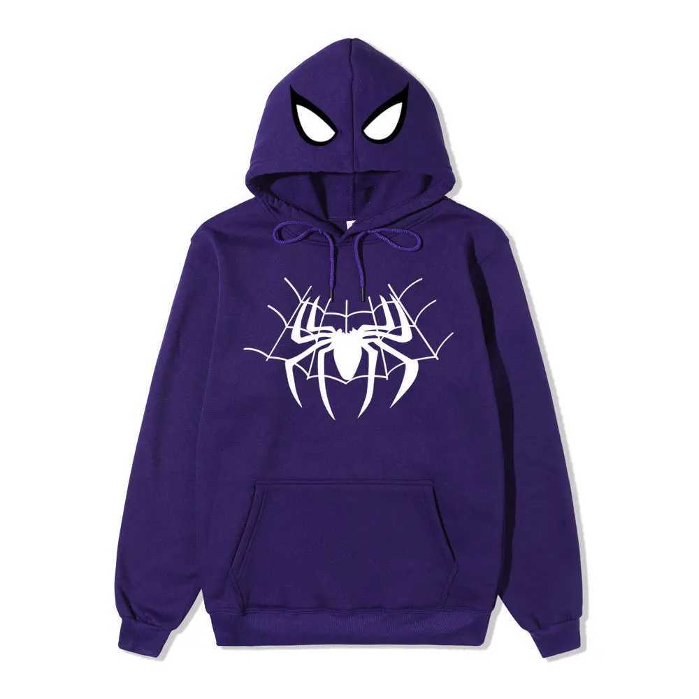 European and American dark sportswear mens and womens hoodies Gothic couple Harajuku spider print casual top Y2K W250408