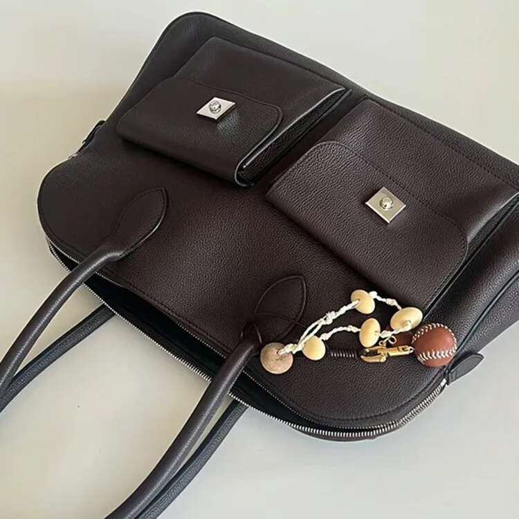 Retro Shell Design Used Multi Pocket Women's Shoulder Bag Handbag Trendy Street Chic Purse Large Capacity