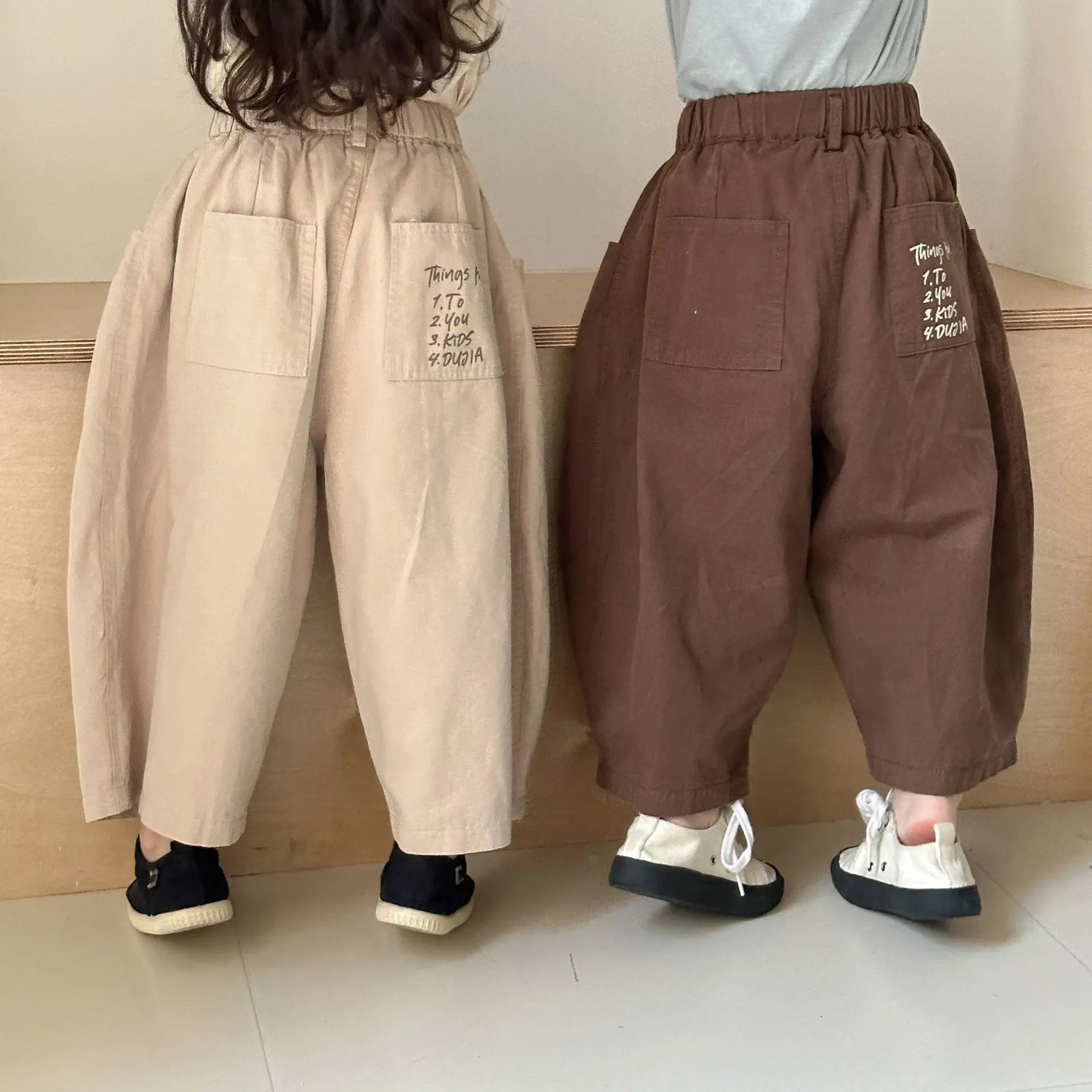 5020 Childrens Wide Leg Pants Spring Loose Cotton Girls Casual Radish Pants 1-10 Years Childrens Trousers 250408