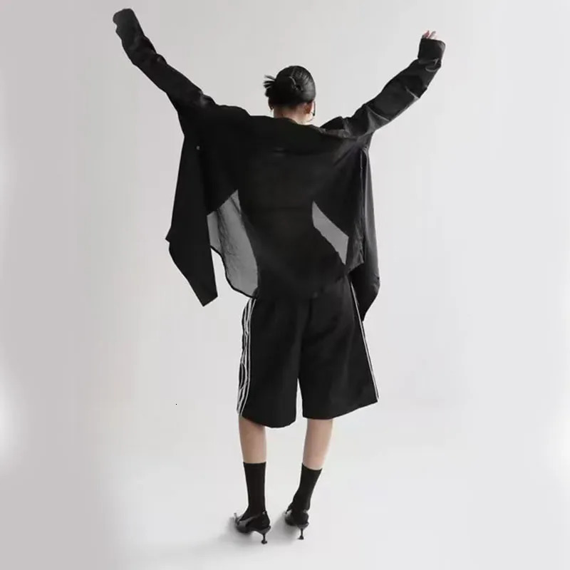 Korean badbloom sexy pure desire style light transparent shirt 24 summer jacket letter splicing top 250407