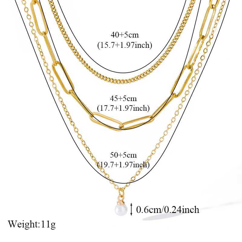 EILIECK 316L Stainless Steel Pearl Charm Necklace Bracelet Set Womens Fashion Gold Multi layer Chain Waterproof Jewelry Y250408