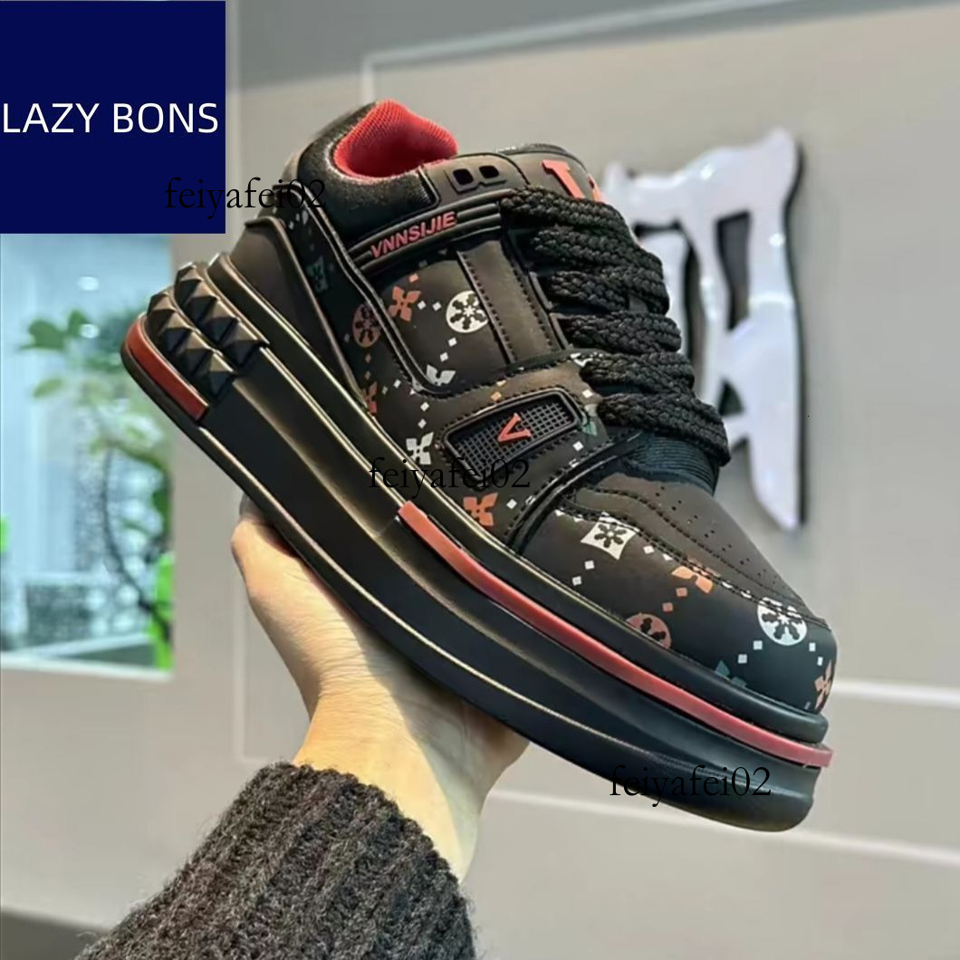 Top Trendy Brand Color blocked Casual Board Shoes 2025 Spring New Leather Face Dun Dun Shoes Height Raising Soft Bottom Casual Shoes d4