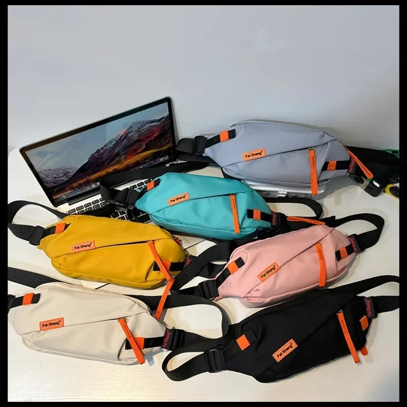 Womens Contrast Color Zipper Nylon Womens Waist Bag High Quality Fashion Casual Bolsas Femininas 250402