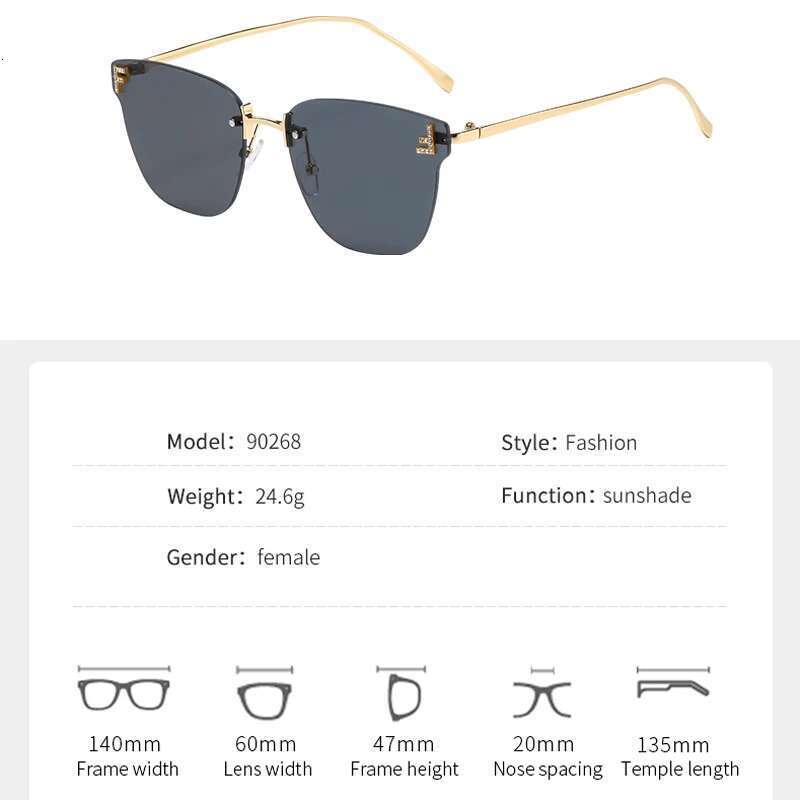 Frameless Square Fashion Trend Cutting Edge Large Frame Women's Letters F Street Shot Sunglasses 90268