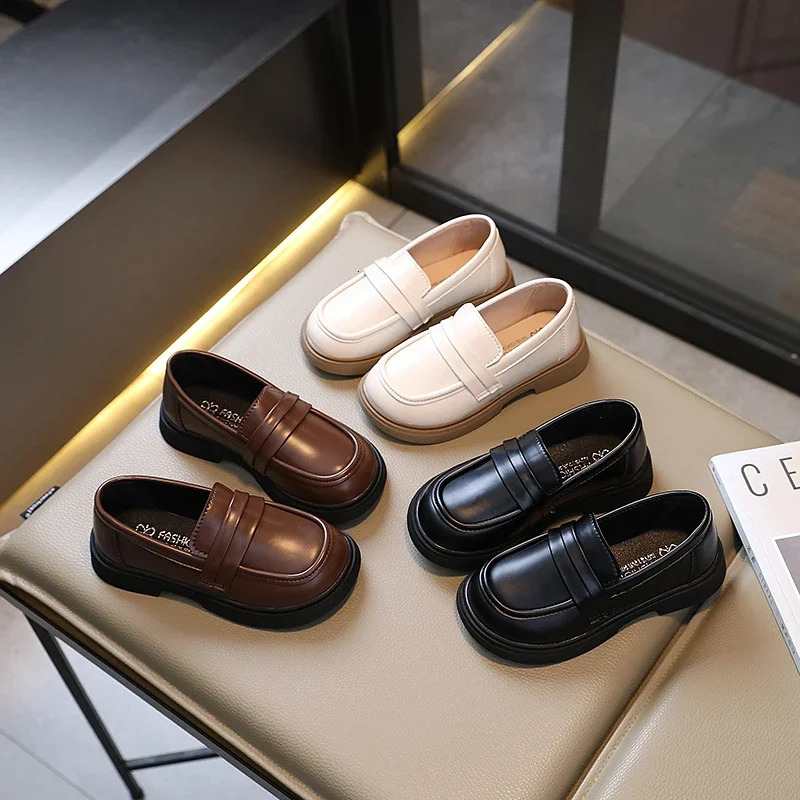 Girls Loafers Round-toe Children Fashion Princess Leather Shoes for Party Wedding Boys Kids Uniform School Shoes Soft All Match 250407