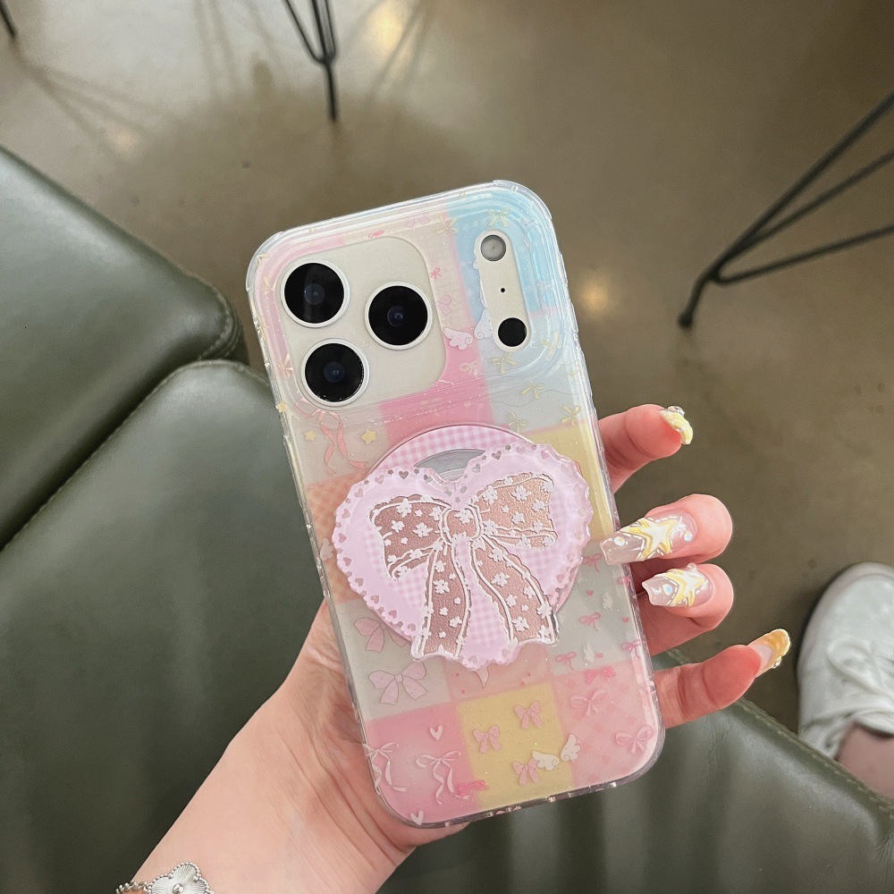 Heart Bow Magnetic Stand Phone Case Suitable for iPhone 17 Pro Max iPhone 16/15 Pro 14