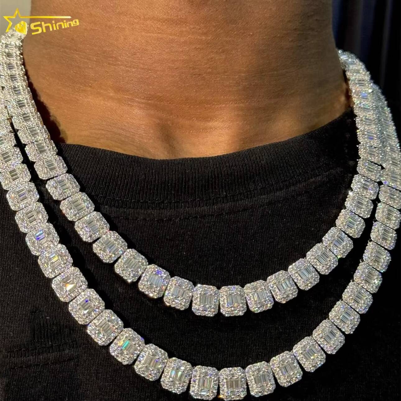 Pass Diamond Tester 10mm Chain Iced Out baguette Custom 925 Sterling Silver Hip Hop VVS Moissanite Tennis Chain