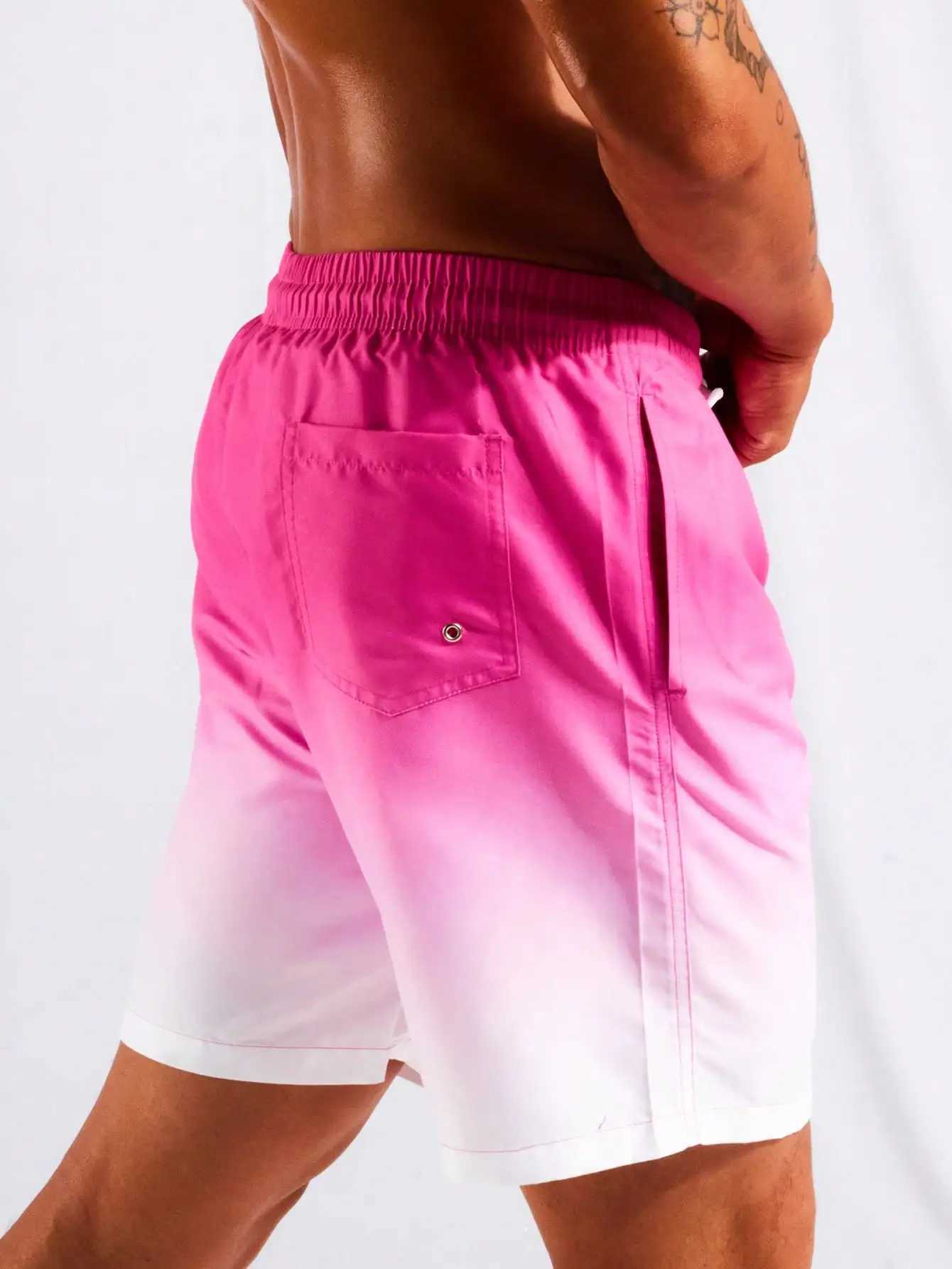 Mens gradient printed double-layer design anti ambassador fashionable cool quick drying beach pantsXJ250407