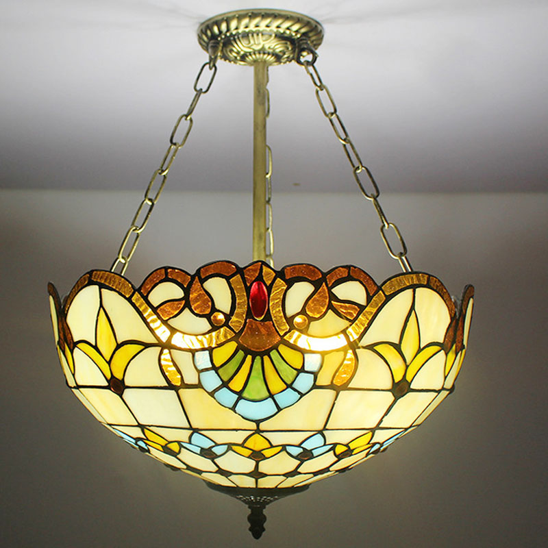 Mediterranean Tiffany Stained Glass Pendant Lights Vintage Hanging Lamp for Dining Room Kitchen Light Fixtures Home Art Decor