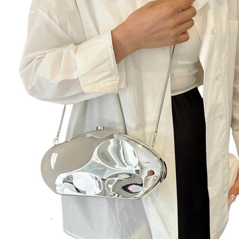 Acrylic Shell Shape Bag Gold Sier Blue Women Evening Party Cute Metal Shiny Purse Handbag 2025 Wholesale Clutch Bags