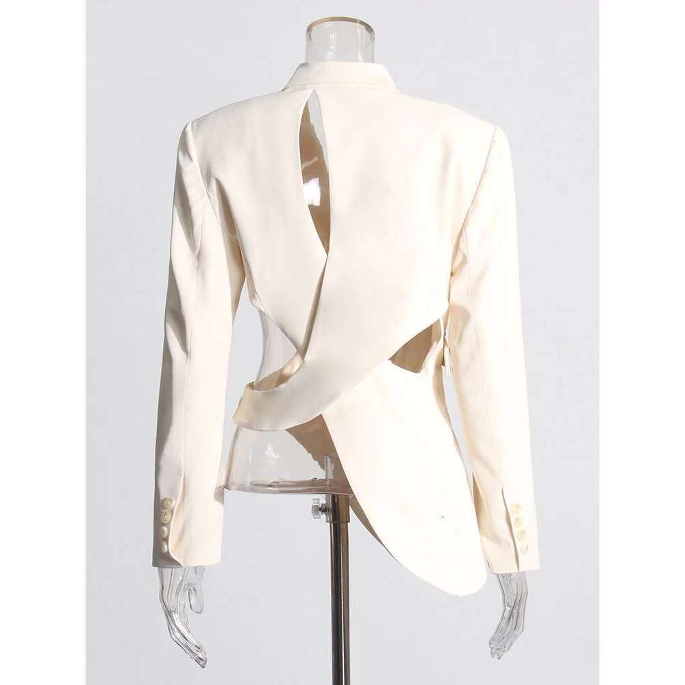 TWOTWINSTYLE Solid Hollow Out Backless Slimming Blazers For Women Notched Collar Long Sleeve Spliced Button Blazer Female New
